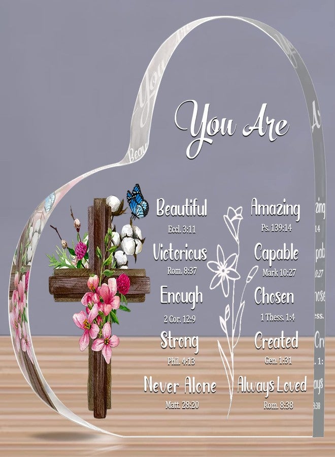 JUNQIU US Inspirational ChristianGifts, Religious, Bible Verse and Encouragement Spiritual Gifts for Women, Mom, Friend, Sister-Acrylic Hearts Plaques - Image 1